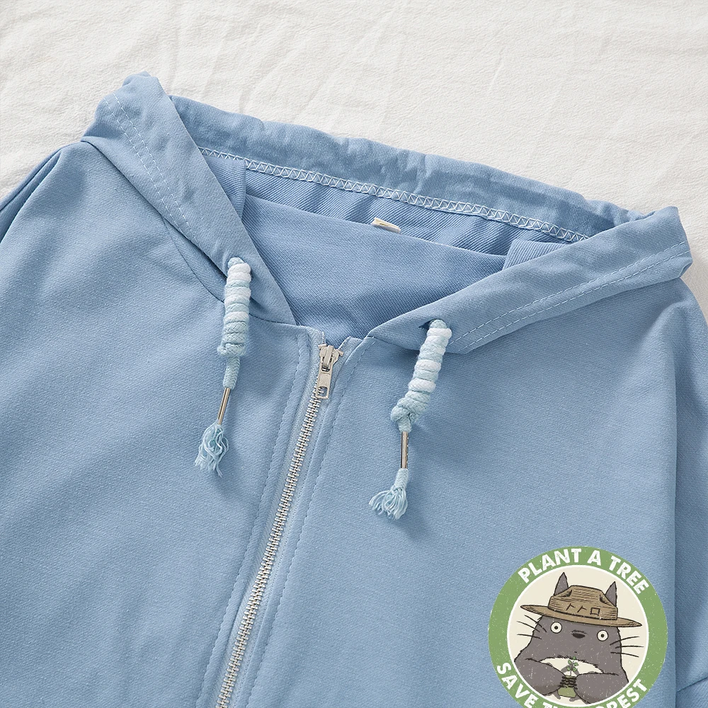 Japanese Cartoon Hoodies Women Sweetshirts Autumn Zipper Hoodie String Hooded Drawstring Kawaii Clothing Aesthetic Cotton Coats