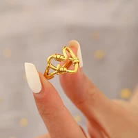 vintage punk hollow out heart ring for women ins design fashion golden open index finger ring wedding jewellery accessories