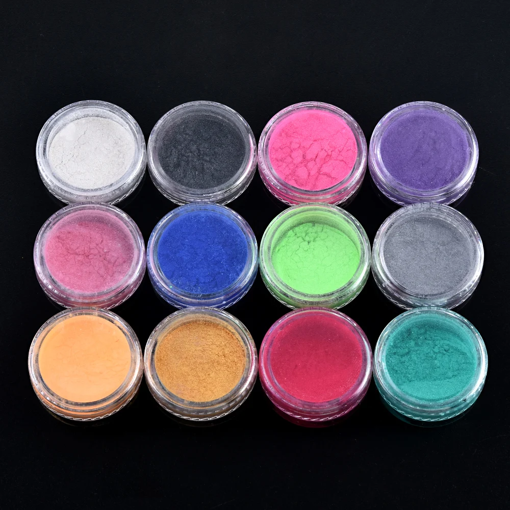 12 Цвет/ружье гвоздя набора блеск для ногтей искусство пигмент жемчужная пудра