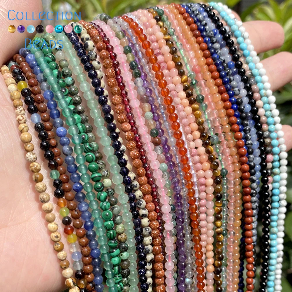 

2mm 3mm 4mm Natural Stone Beads Agates Tiger Eye Malachite Turquoises Amazonite Round Beads For Jewelry Making DIY Bracelet 15''