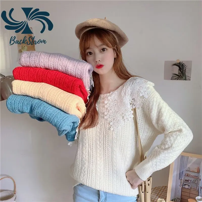 

BACKSTROM Women Sweaters Design Harajuku Sweater Knitted Tops Round Neck All Match Simple Outwear Fall 2020 Women Clothing