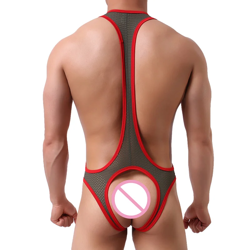 Сексуальное Сетчатое нижнее белье мужской комбинезон с сумочкой трико