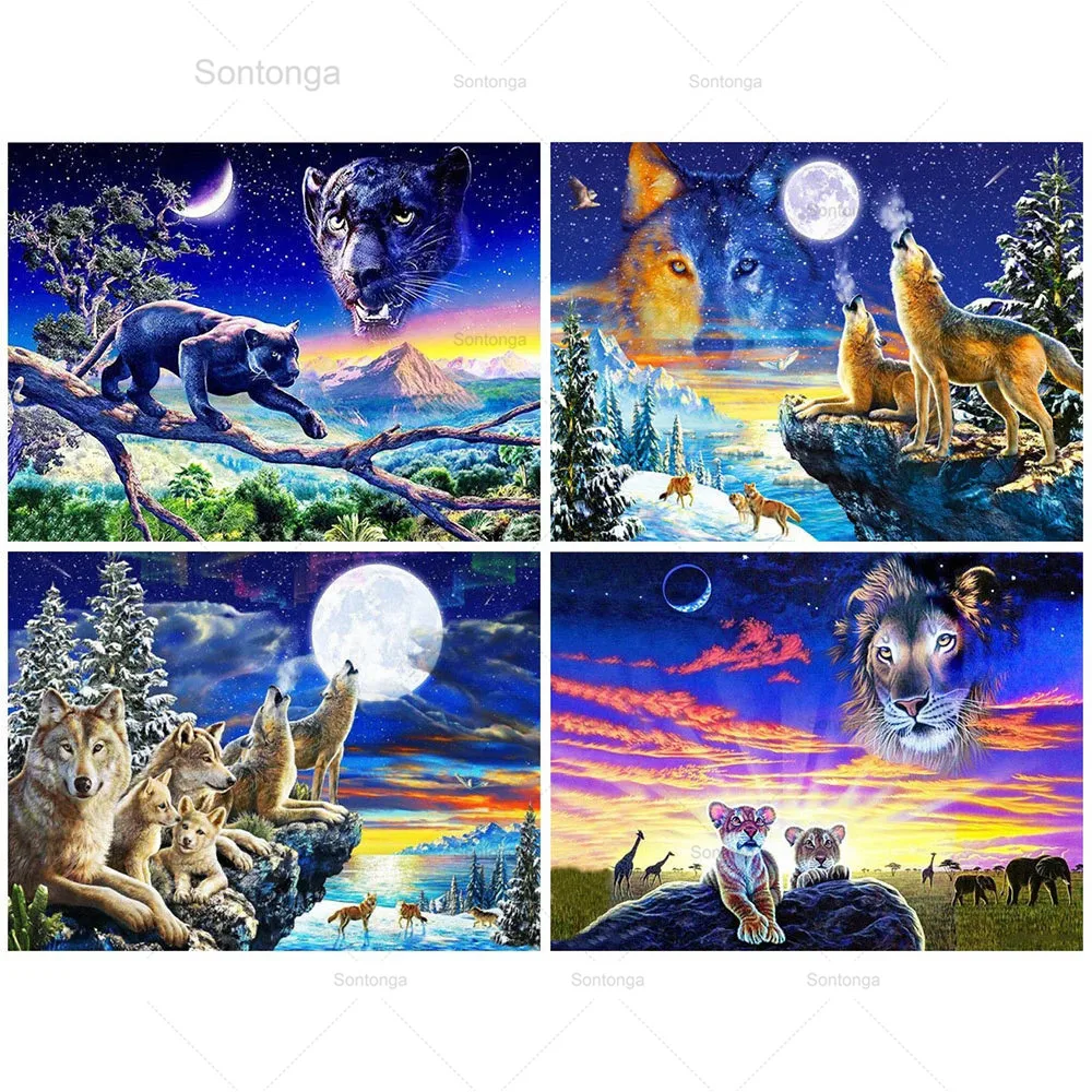 

Sontonga 5D Diamond Embroidery Animals Rhinestone Mosaic Full Layout Diamond Painting Wolf Cross Stitch Kit Home Decoration