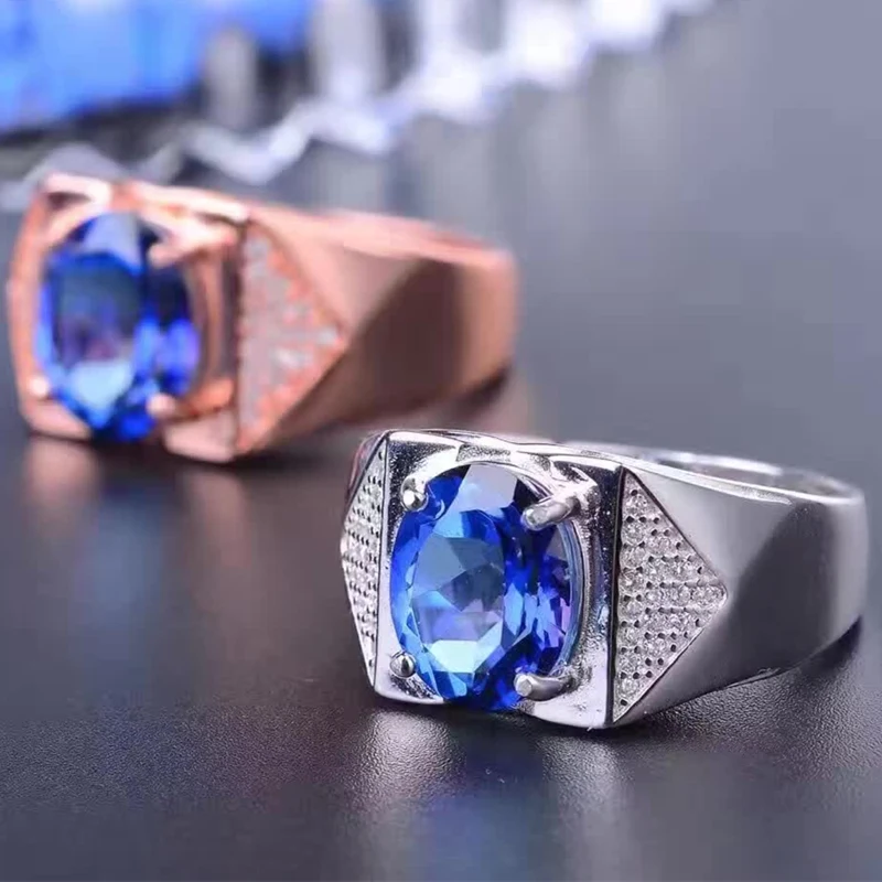 Мужское кольцо с натуральным голубым топазом 9 х11 мм 4 5 карата | Украшения и