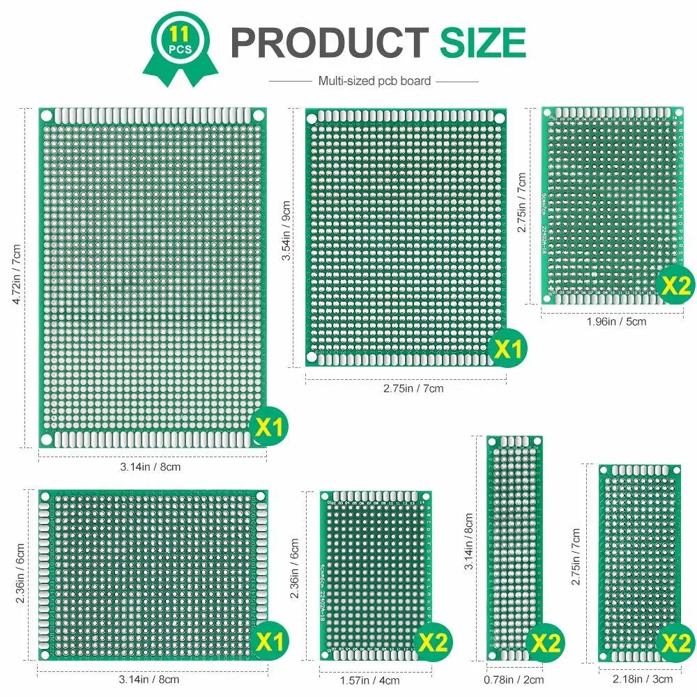 

11 PCS PCB Board Prototype Kit,7 Sizes Dual Side Universal Printed Circuit Board for Arduino Soldering Boards Breadboard