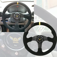 spceddy 14inch suede steering wheel with black sewing line universal carracinggame sport steering wheel 350mm yellow spoke