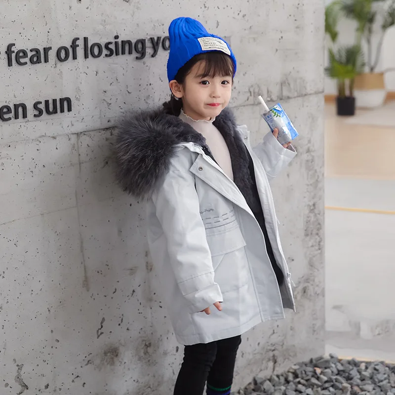 1907 Новая модная детская зимняя одежда длинный Настоящий мех кролика пальто