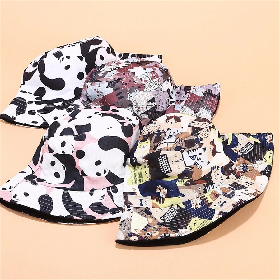 Хлопковая Двусторонняя шляпа с граффити из мультфильма рыбака шапка для