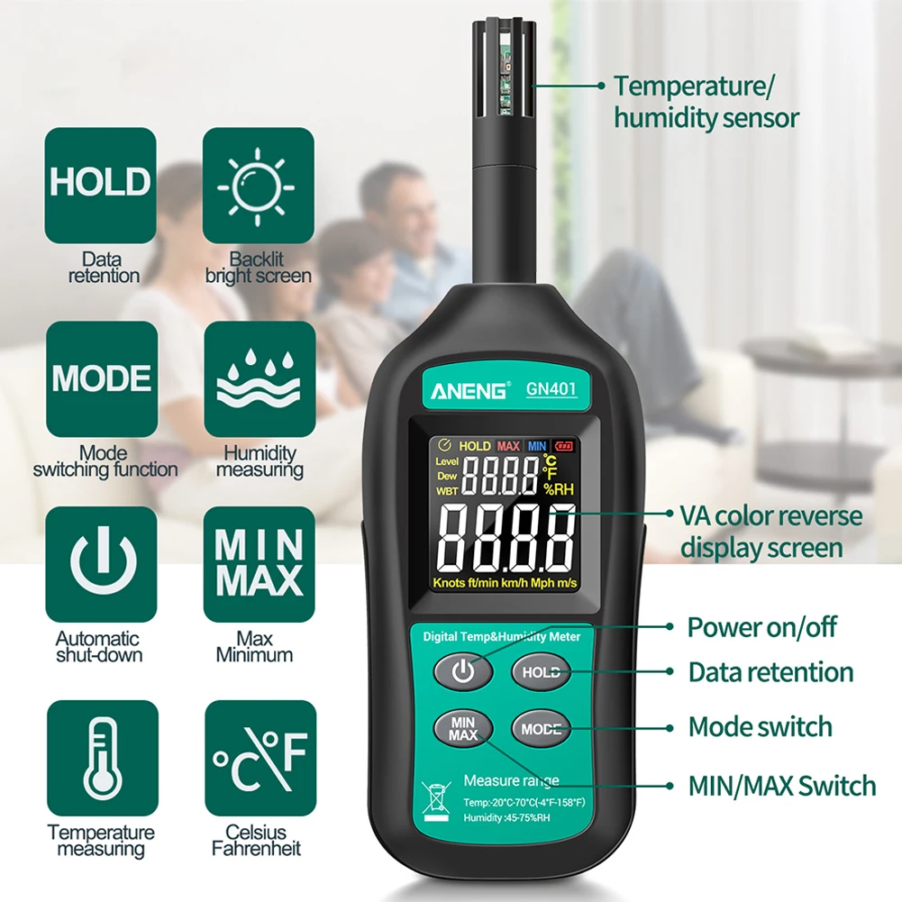 

Digital Display With Dew Point 2 In 1 Multifunctional Temperature Humidity Meter ABS Auto Power Off LCD Backlight Home Portable