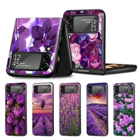 cell phone case for samsung galaxy z flip3 5g black coque z flip 3 hard pc luxury cover zflip3 funda purple lavender flowers