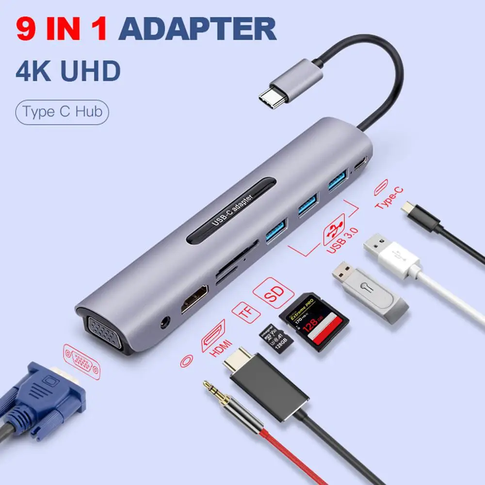 Адаптер типа с на HDMI 4K USB C 3 1 В VGA 60 Гц конвертер для Samsung S9 Huawei PD адаптер зарядки SD
