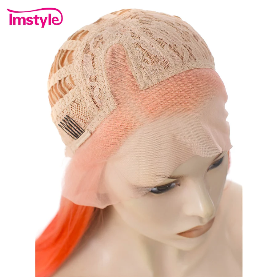Imstyle Ombre оранжевый красный парик прямой синтетический кружевной передний парик для женщин Термостойкое волокно три тона маскарадный парик для вечеринки 22"