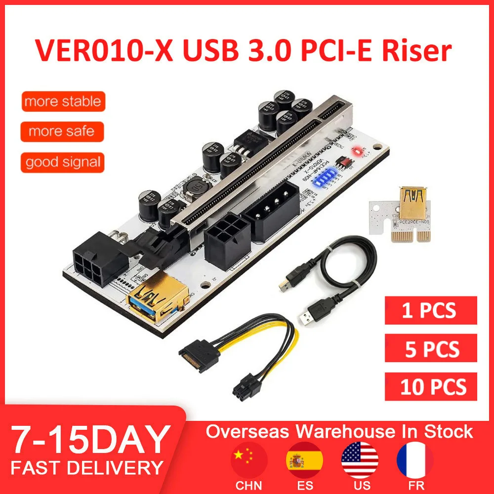 

Райзер VER010 USB 3,0 PCI-E, Райзер с кабелем для видеокарты X16, Райзер-карта PCI-E для майнинга, 1-10 шт.