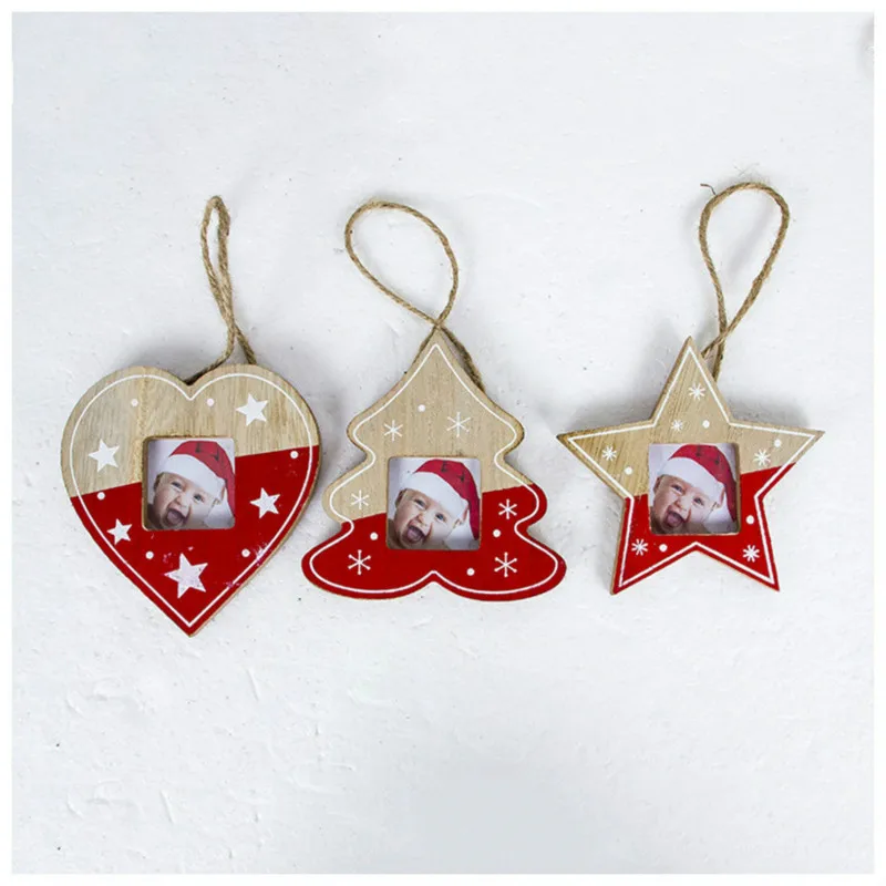 Рождественская деревянная фоторамка подвесная Елочная игрушка Звезда Сердце
