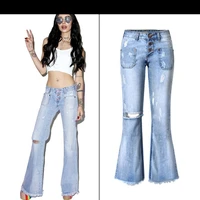 vintage high waist womens fashion flare tassels jeans girls broken holes traf slim version trousers female denim cozy mom jeans