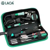 laoa 12pcs electric soldering iron set with screwdrivers tweezers tin wire soldering paste for repairing pc cellphone laptop