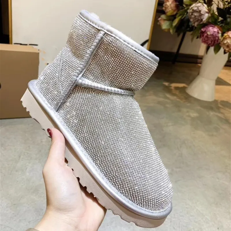 Зимняя обувь женские зимние ботинки с мехом блестящая кожаная теплые блестящие