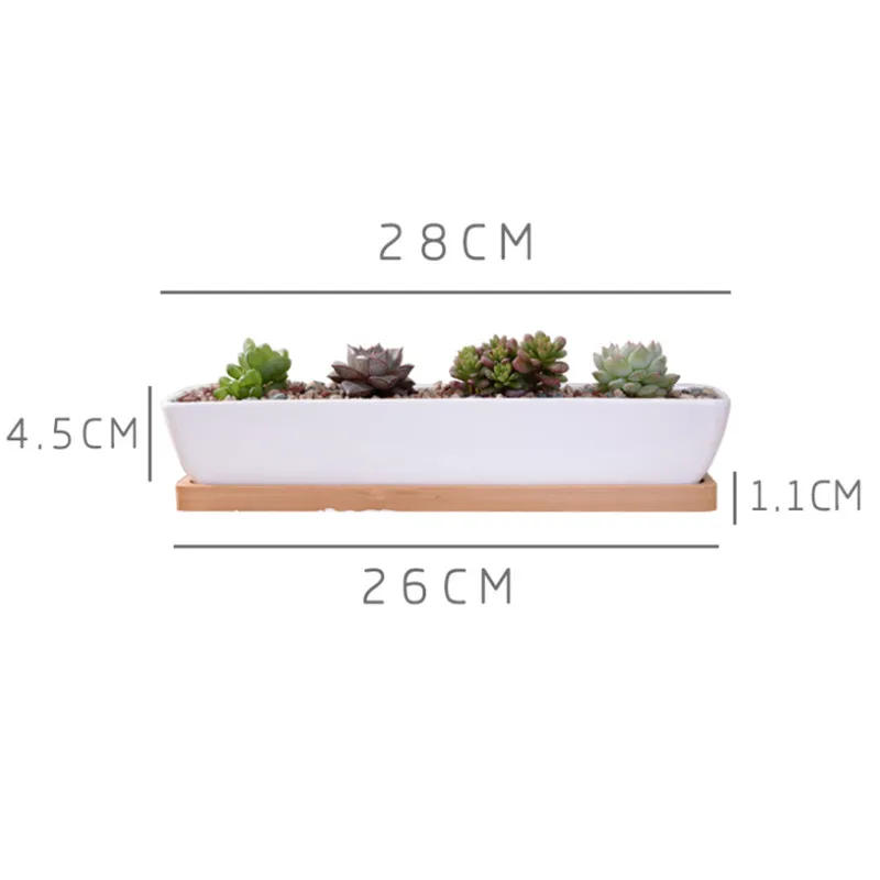 1 Set Minimalist Ship Shape White Ceramic Succulent Plant Pot Bonsai Planter Porcelain Flower with Bamboo Tray Home Decor | Дом и сад
