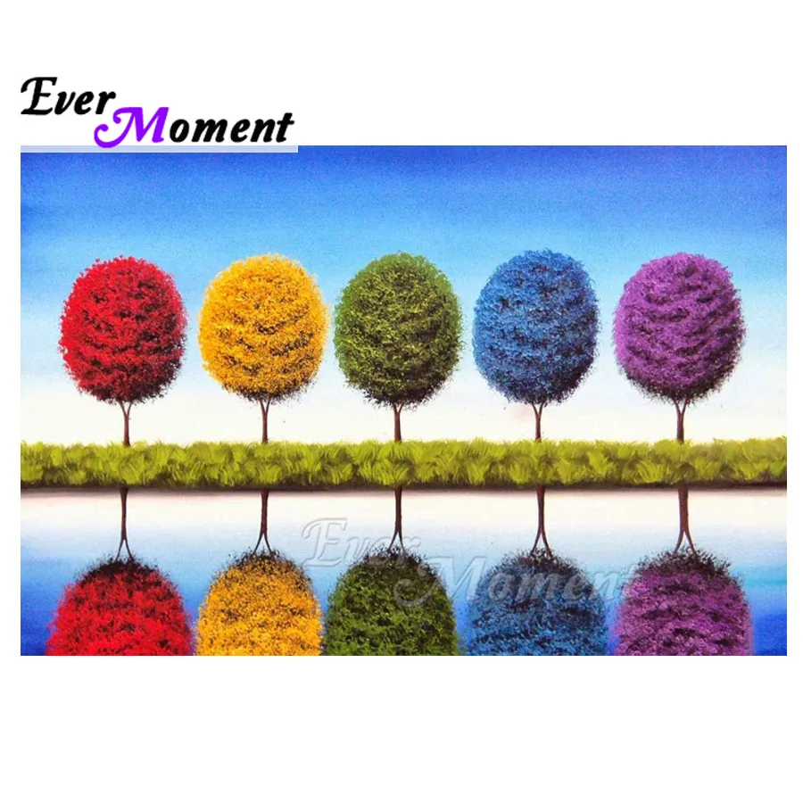Ever Moment Алмазная картина Настенная стразы цветные деревья вода отражение