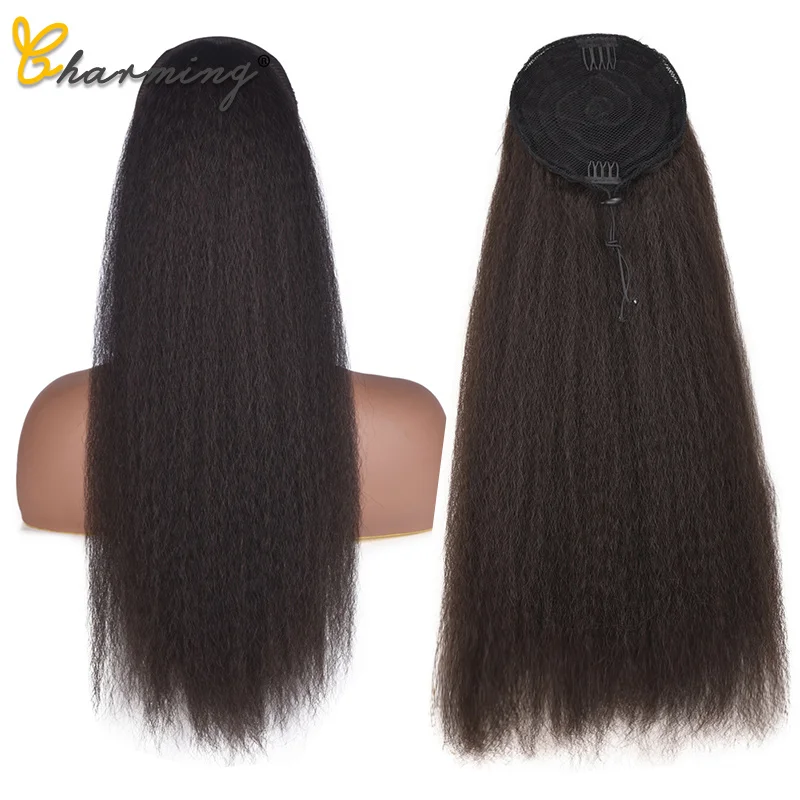 CHARMING Hair Extension Clip Synthetic 20" Bouncy Curly Afro Kinky Drawstring Ponytail Extensions Hairpiece Blonde | Шиньоны и