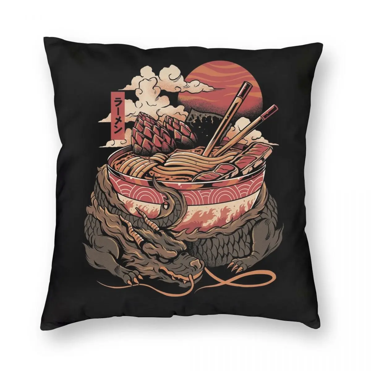 

Dragon's Ramen Square Pillowcase Polyester Linen Velvet Creative Zip Decor Pillow Case Bed Cushion Cover 18"