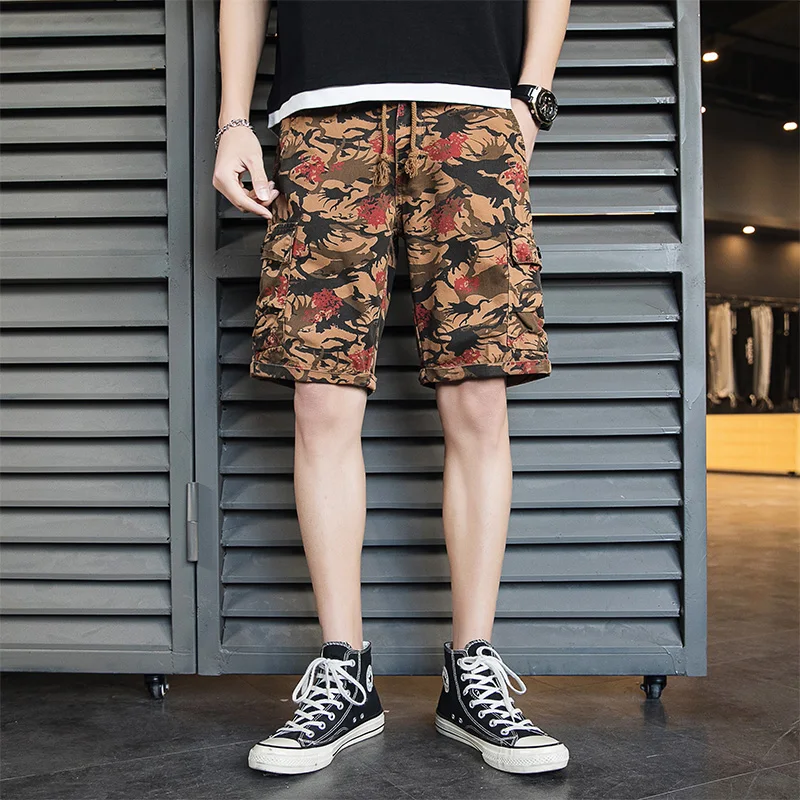 

Pure Cotton Summer Mens Cargo Shorts Boys Casual Pocket Streetwear Plus Size Bermuda Shorts Camouflage Z099