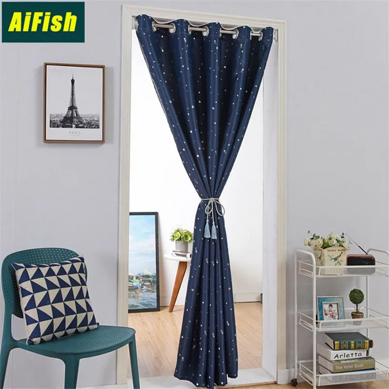 Star Pattern Thermal Door Curtains Blackout Cloth Curtain Grommet Top 5 Colors for Bathroom Kitchen Bedroom Door Balcony DW1233