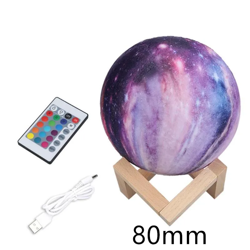 3D 8 см принт звезда луна лампа красочные изменения в форме планеты домашний декор