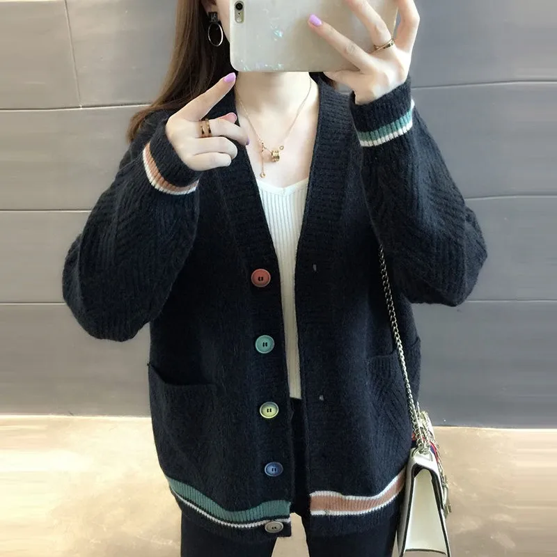 Thick Autumn Winter Women Sweater Vintage Knitted Casual Cardigan V-neck Single-Breasted Outwear Korean Pull Femme 10910 |