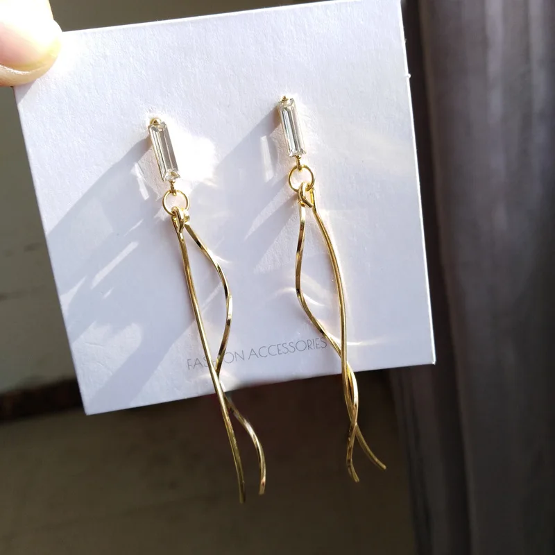 

925 Silver Needle Dangle Earrings Trendy Jewelry High quality Clear Glass With Metal Twist Metal Drop Earrings For Women Jewelry