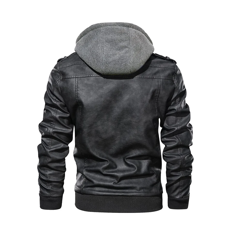 

2020 Men Leather Jacket Slim Zipper PU Jackets Hooded Men Black Casual Street Coats Fashion High Quality Men Plus Size Overwear