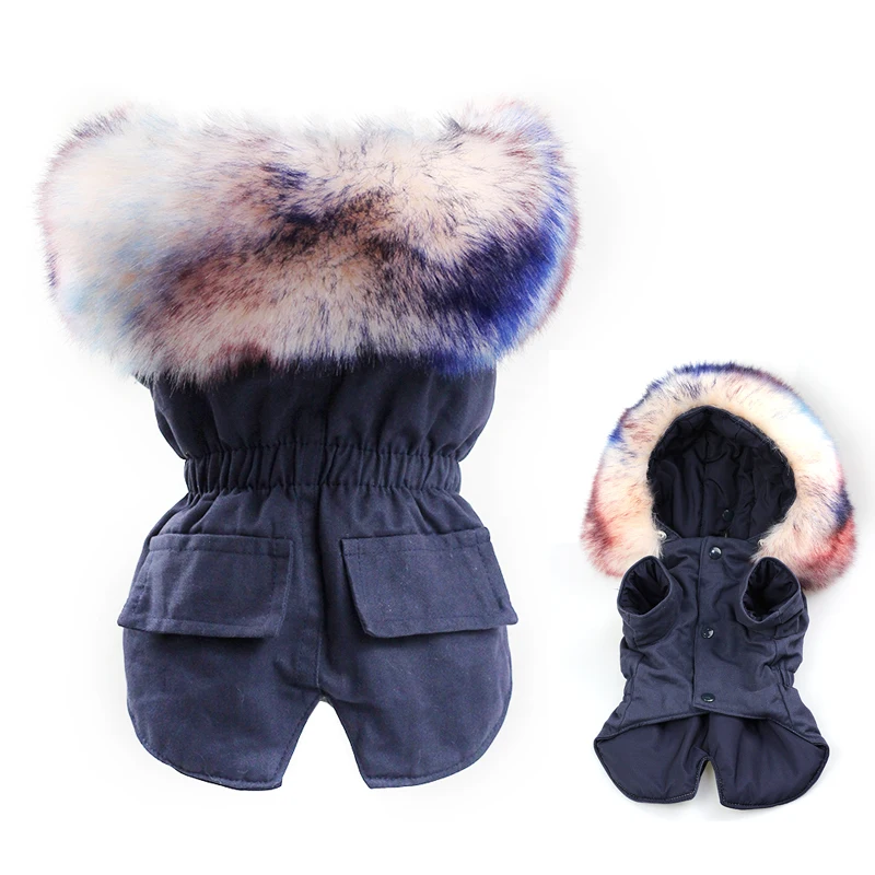 Зимняя куртка для собак роскошный воротник из искусственного меха одежда