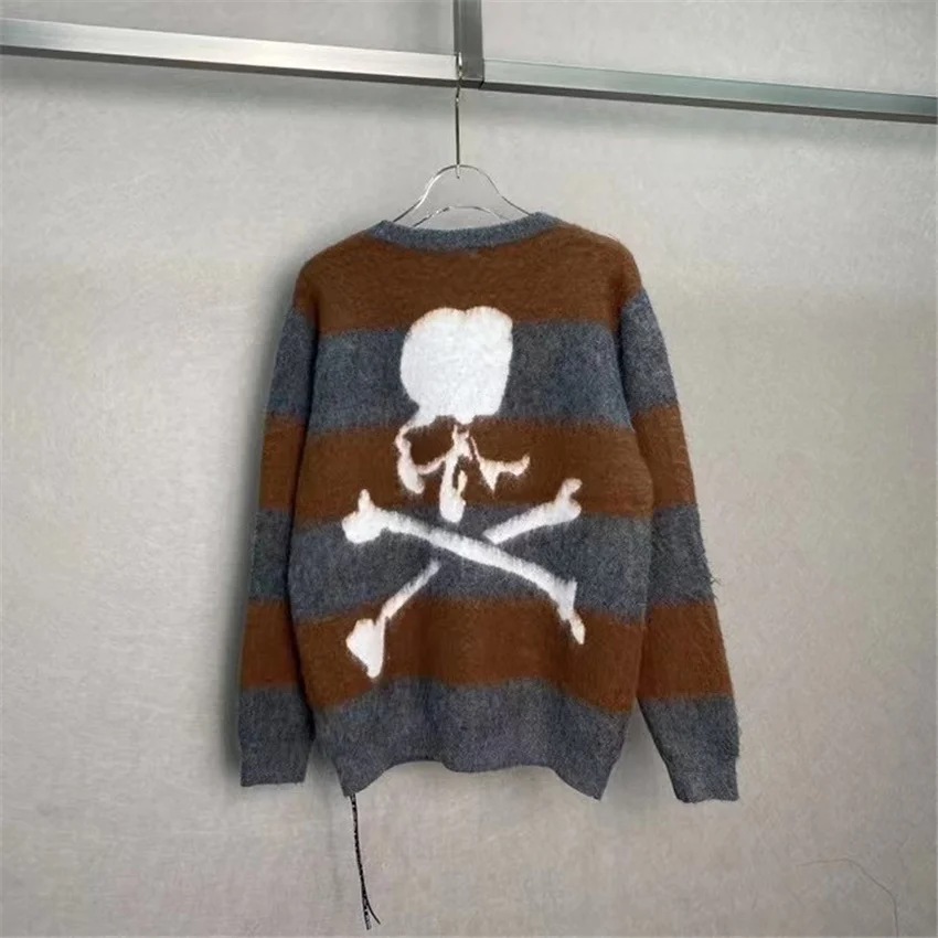 

Японский свитер в полоску для мужчин и женщин, толстовки с круглым вырезом и надписью Mastermind, толстовка из плотного материала, одежда с ярлык...