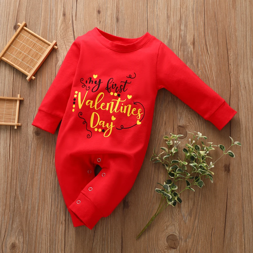 CYSINCOS 2020 Spring New Valentines Day Baby Boys Girls Romper Long Sleeves Infant Newborn First Letter Printed Clothes Red | Детская