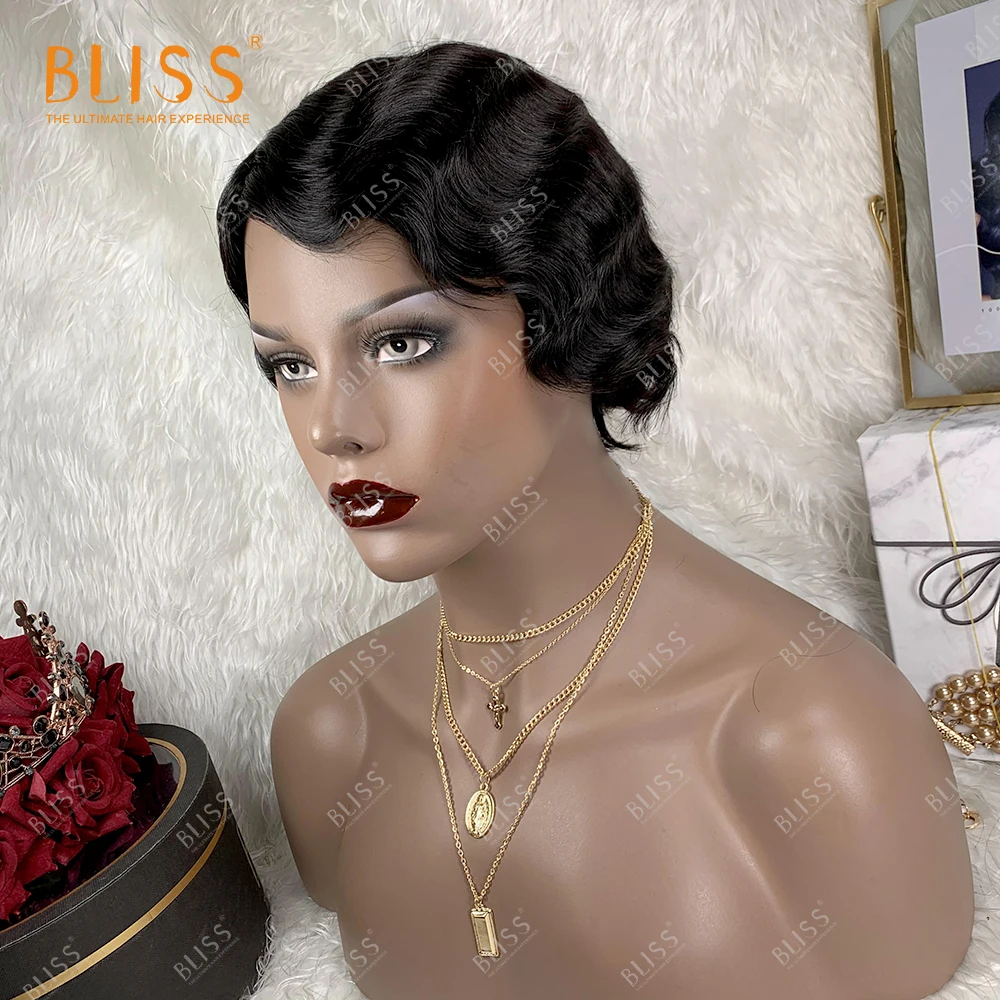

BLISS Pixie Cut Wigs Human Hair Waves Brazilian Natural Black Short Style Bob Wig For Women Fully Machine Made Wig