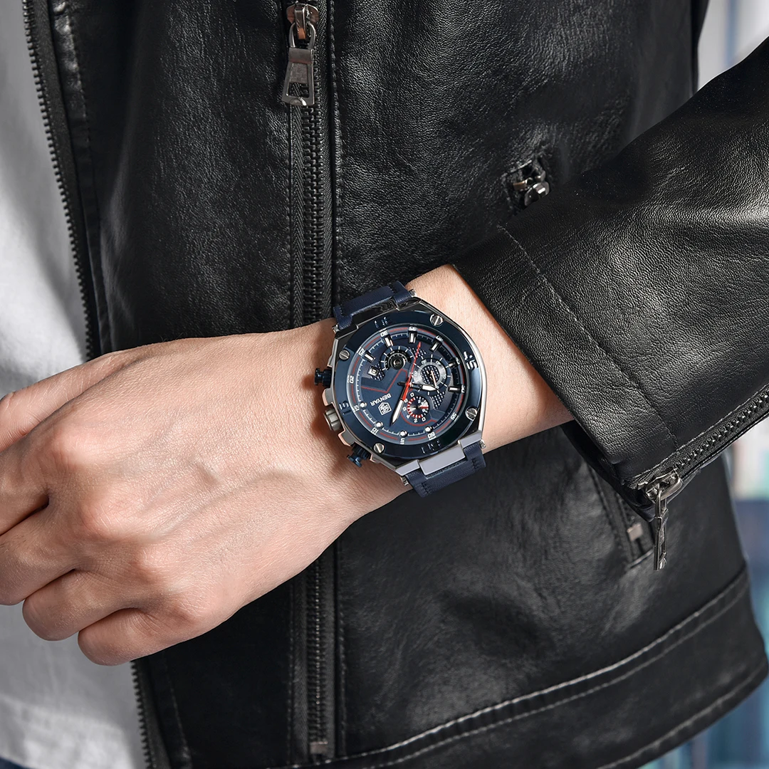

Reloj Hombre BENYAR 2021 New Men Quartz Wristwatches Sports Leather M0ilitary Watches Waterproof Chronograph Watch for Men reloj