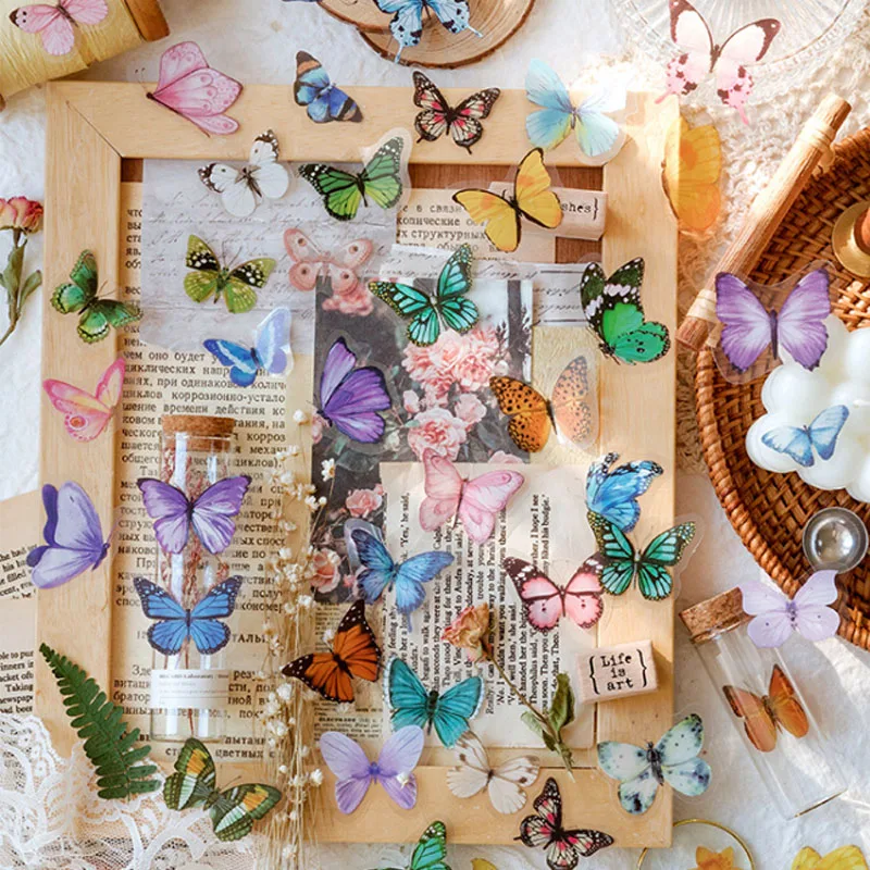 

40pcs/Bag Vintage Butterfly Specimens PET Stickers DIY Journal Diary Album Stationery Decoration Decals Scrapbooking Supplies
