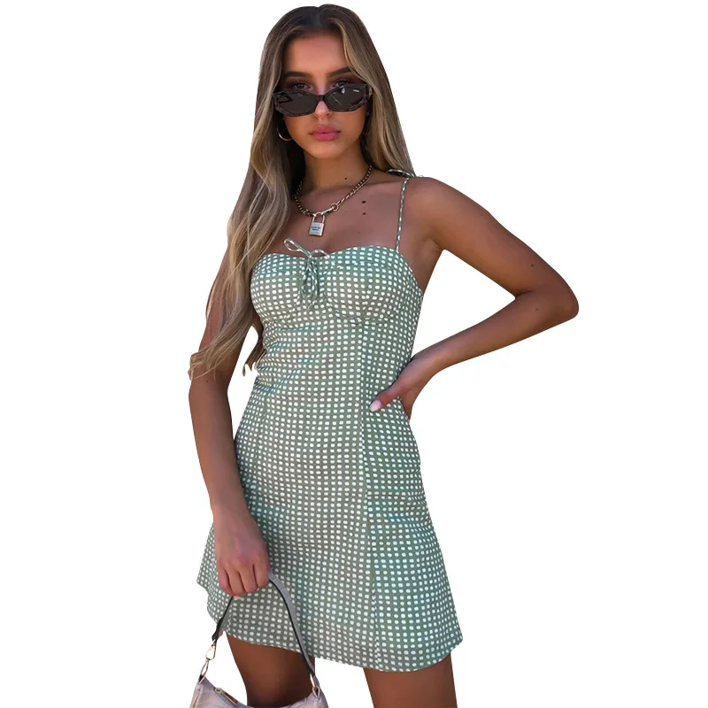 

fashion omighty women dresses backless sexy sundress Plaid bodycon dress for women 2020