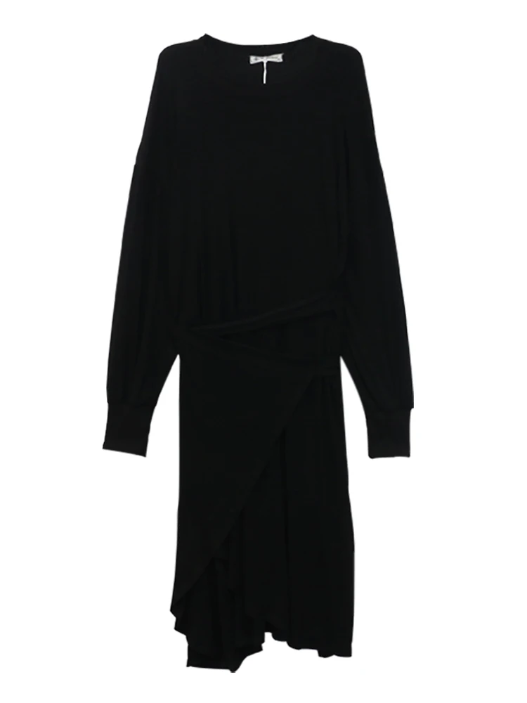 

Spring and Autumn Korean version of the 2021 new mid-length long section waist thin irregular long-sleeved dress female skirt