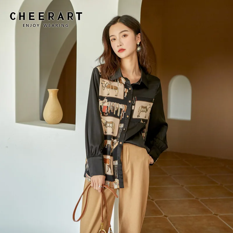 Женские топы и блузки CHEERART 2020 с принтом лошади рубашка длинным рукавом