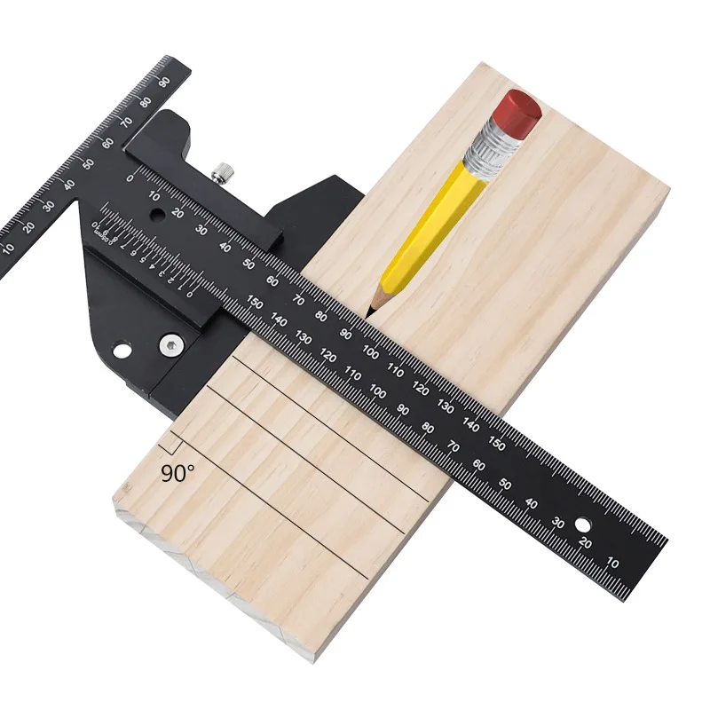 

Woodworking Scribing Ruler Aluminum Alloy T-type Scriber Measuring Carpentry Marking Gauge Carpenter DIY Tools 230mm/30cm