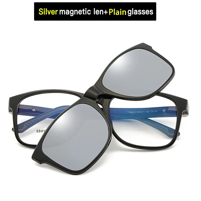 Gray-Plain glasses Солнцезащитные очки с магнитным зажимом, поляризованные линзы, покрытие для близорукости, оптические очки по рецепту, очки для мужчин и женщин, близорукость, вождение - Цвет линз: Gray-Plain glasses