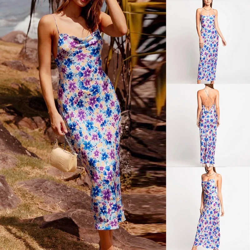 

С принтом летнее платье для женщин с открытой спиной на шнуровке Без Рукавов Платье-комбинация свободного покроя, пляжный халат модные пика...