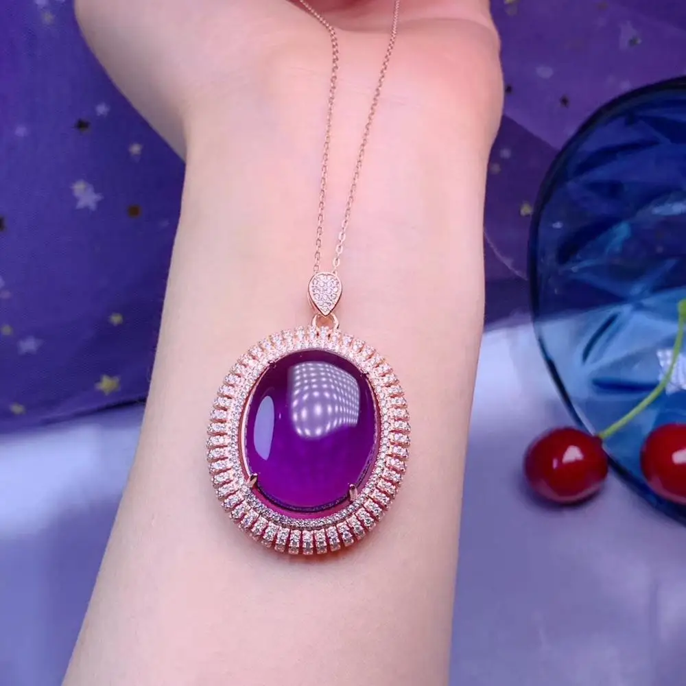 Кулон с фиолетовым аметистом супер большой размер для серебряного ожерелья