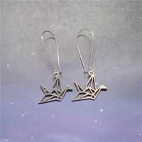 origami bird earrings 3d large crane luck charm earrings long dangle earrings origami crane gift big pendant earrings