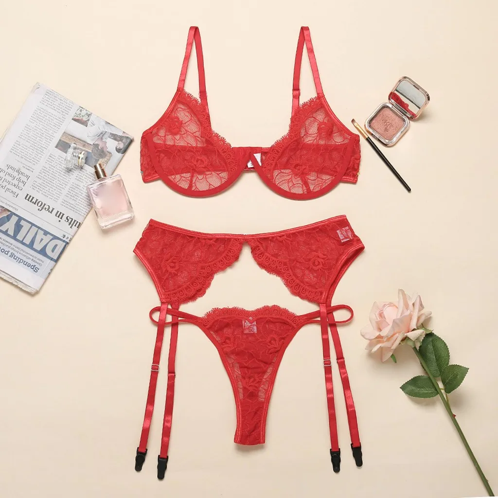 Пикантные Для женщин нижнего белья с цветочным рисунком кружевное женское белье