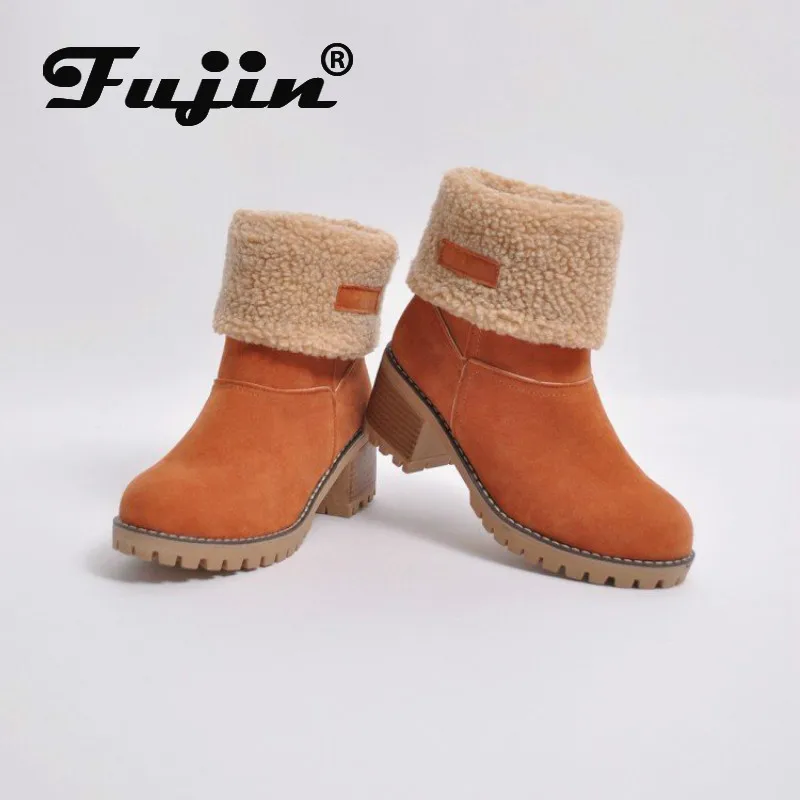 Fujin/женские ботильоны Зимние ботинки из плюша Сохраняющие тепло На высоком