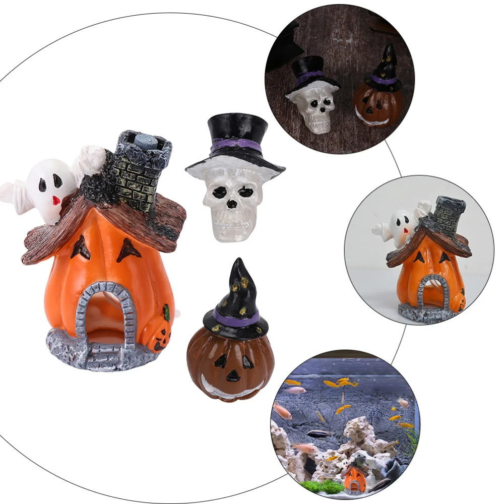 

3pcs Aquarium Resin Decoration Theme Pumpkin Landscaping Ornament