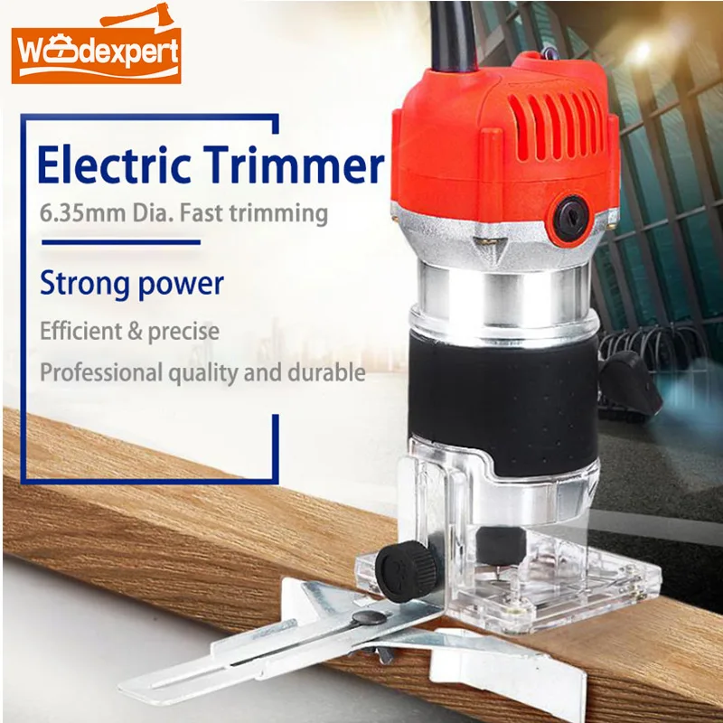 Handheld Electric Router with Base Edge Guide Trimming Machine for Wood Hand Woodworking Slotting Notching(650W)