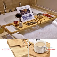 3sizes extendable bamboo bathtub tray spa bathtub caddy organizer rack book wine tablet holder nonslip bottom bathtub tray shelf